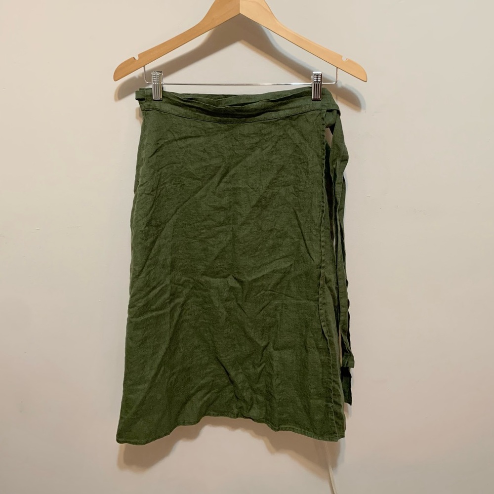 Len Ok Linen Army Green Wrap Skirt! Size M